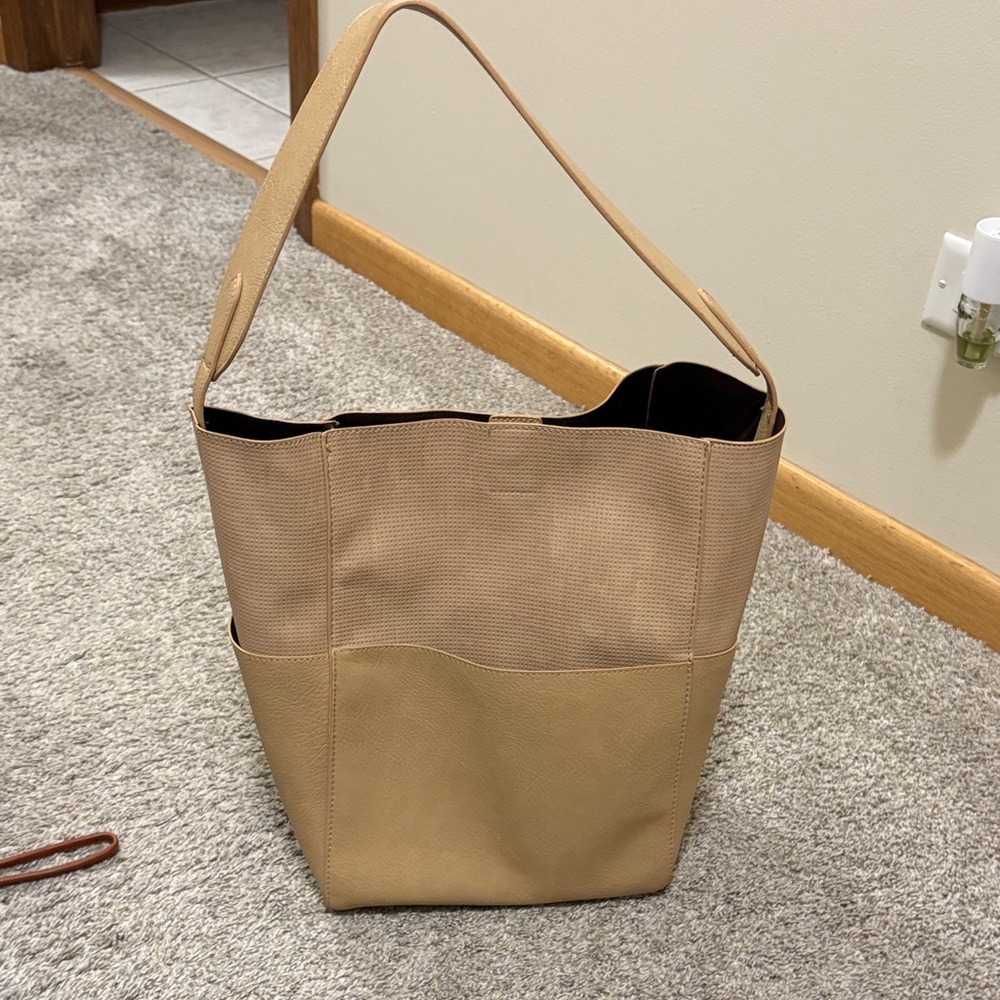 Anthropologie Two-Tone Tan Tote